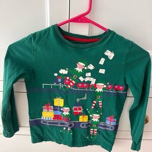 Mini Boden Green Elf Train Long Sleeve Shirt. Holiday. Size 5-6